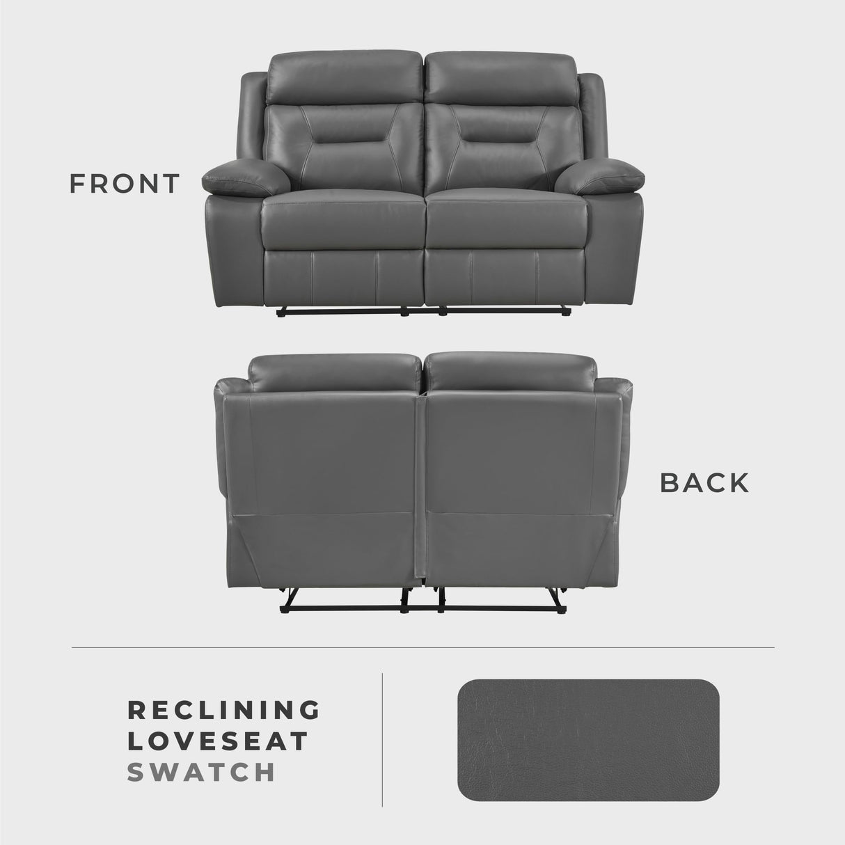 Lexicon Reclining Sofa for Living Room, Double Recliner RV Couch, Manual Wall Hugger Recliner, Home Theater Seating Leather Match Reclining Sofa with Pillow Top Armrests, 62.5''W Loveseat, Dark Grey Lexicon