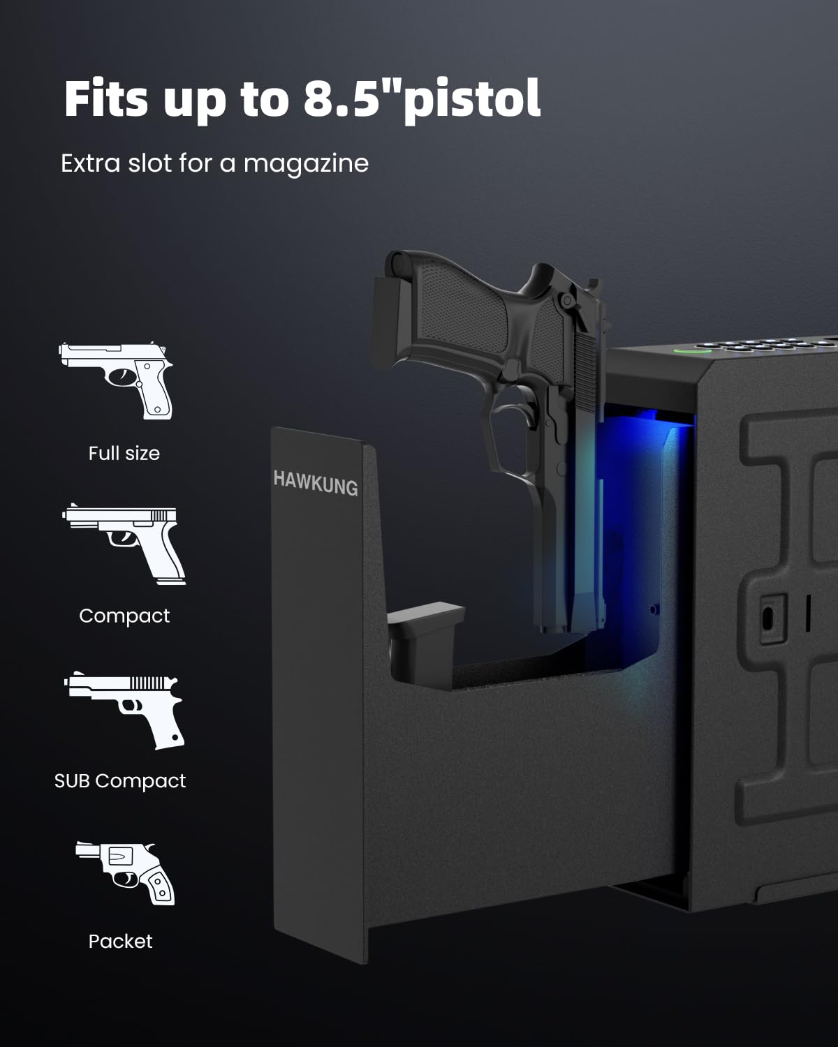 Gun Safe, Slider Biometric Gun Safe for Handgun Mounted Single Bedside Pistol Case with 3 Ways Quick Access Gun Lock Box for Nightstand, Bed, Desk, Wall, Dresser HAWKUNG