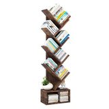 JoanKaren Tree Bookshelf with Storage, 8 Tier Wooden Tall Book Shelf, Floor Standing Bookcase for Kids and Adults, Utility Organizer Shelves for Living Room, Bedroom, Home Office, Brown JoanKaren