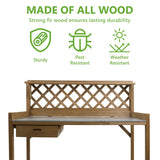 PetsCosset Garden Potting Benches & Tables,Outdoor Wooden Work Station W/Metal Table Top,Drawer,Large Bottom Shelf,Open Shelf Natural Wood-Natural Stained PetsCosset