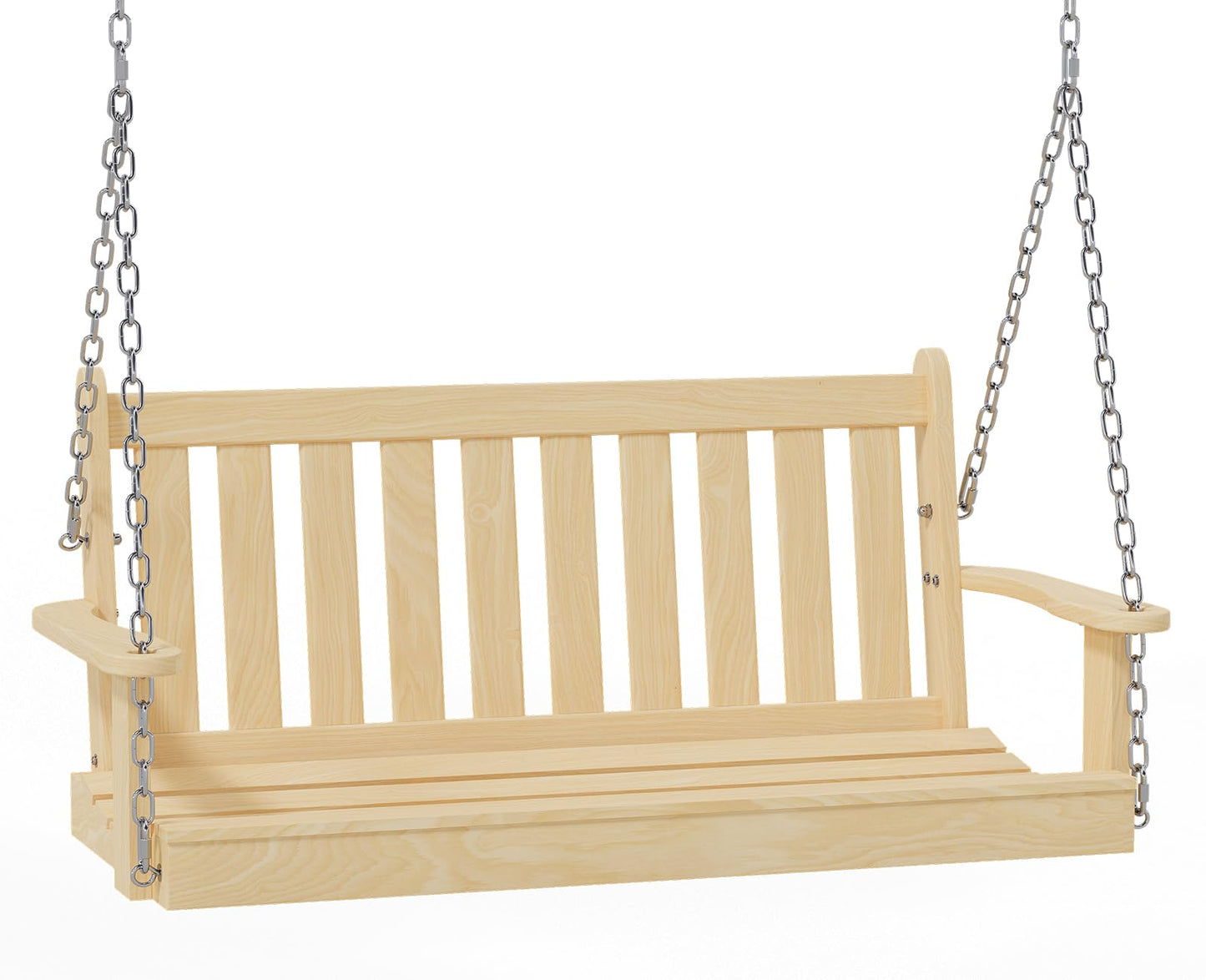 JAMFLY Patio Wooden Porch Swing Outdoor, 2-Seater Bench Swing with Hanging Chains for Outdoor Patio Garden Courtyard Backyard, Natural - WoodArtSupply