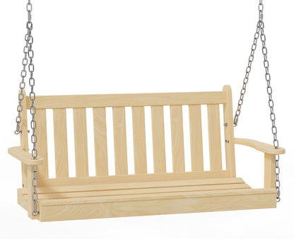 JAMFLY Patio Wooden Porch Swing Outdoor, 2-Seater Bench Swing with Hanging Chains for Outdoor Patio Garden Courtyard Backyard, Natural - WoodArtSupply