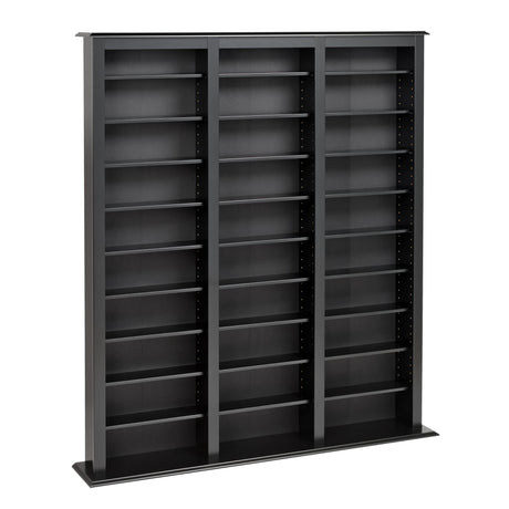 Prepac Barrister 3 Column Tall Storage Cabinet, Black Storage Cabinet with 27 Adjustable Shelves Display DVD for Living Room, 9.5" D x 57" W x 63.75" H Prepac