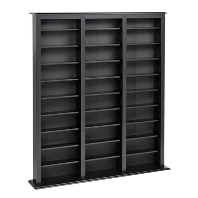 Prepac Barrister 3 Column Tall Storage Cabinet, Black Storage Cabinet with 27 Adjustable Shelves Display DVD for Living Room, 9.5" D x 57" W x 63.75" H