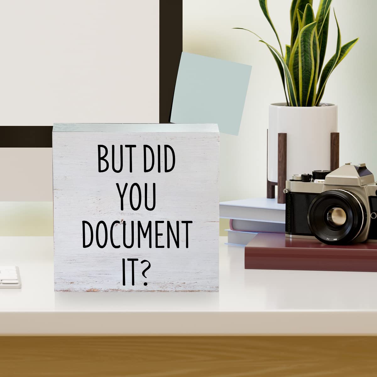 Farmhouse Humor Office Wooden Box Sign Rustic But Did You Document It Wood Block Tabletop Sign HR Desk Sign Decor for Home Office Shelf 5 X 5 Inches Mukjyuyi