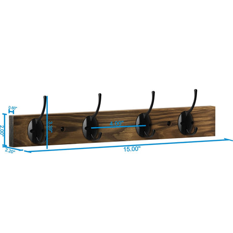 VERTORGAN Coat Hooks Wall Mounted, Wooden Hat Rack with 4 Hooks for Entryway, Bathroom,Bedroom(Brown) VERTORGAN