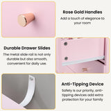 Karl home Pink 5 Drawer Dresser for Bedroom, Modern Wood Dresser Chest of Drawers, Pink Bedroom Dressers for Girls, Anti-Tipping Device, Rose Gold Metal Handle, Living Room, Entryway, Hallway, Office Karl home