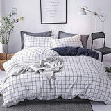Faincy Full Comforter Set, White Black Grid Geometric Plaid Pattern Printed Reversible Comforter - Size 80 x 90 3PC Soft Microfiber Duvet Sets 2 Pillowshams Modern Bedding in a Bag for Women Men Teen Faincy
