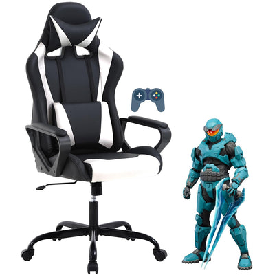 High Back Gaming Chair PC Computer Chair Office Chair for Adult Teen Kids, Ergonomic PU Leather Game Chair w/Lumbar Support Headrest Adjustable Rolling Swivel Desk Chair, White