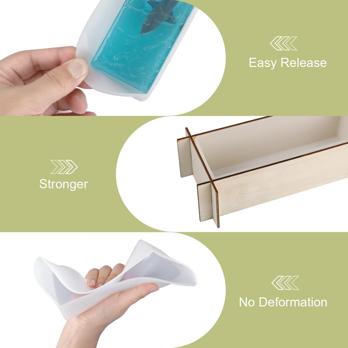 Large Resin Molds, Rectangle Silicone Molds for Epoxy Resin, 5 PCS Cuboid Resin Moulds with Wooden Support, Deep Casting Molds for Preserving Flowers, Insect Specimens, DIY Gifts, Furniture Decoration KISREL