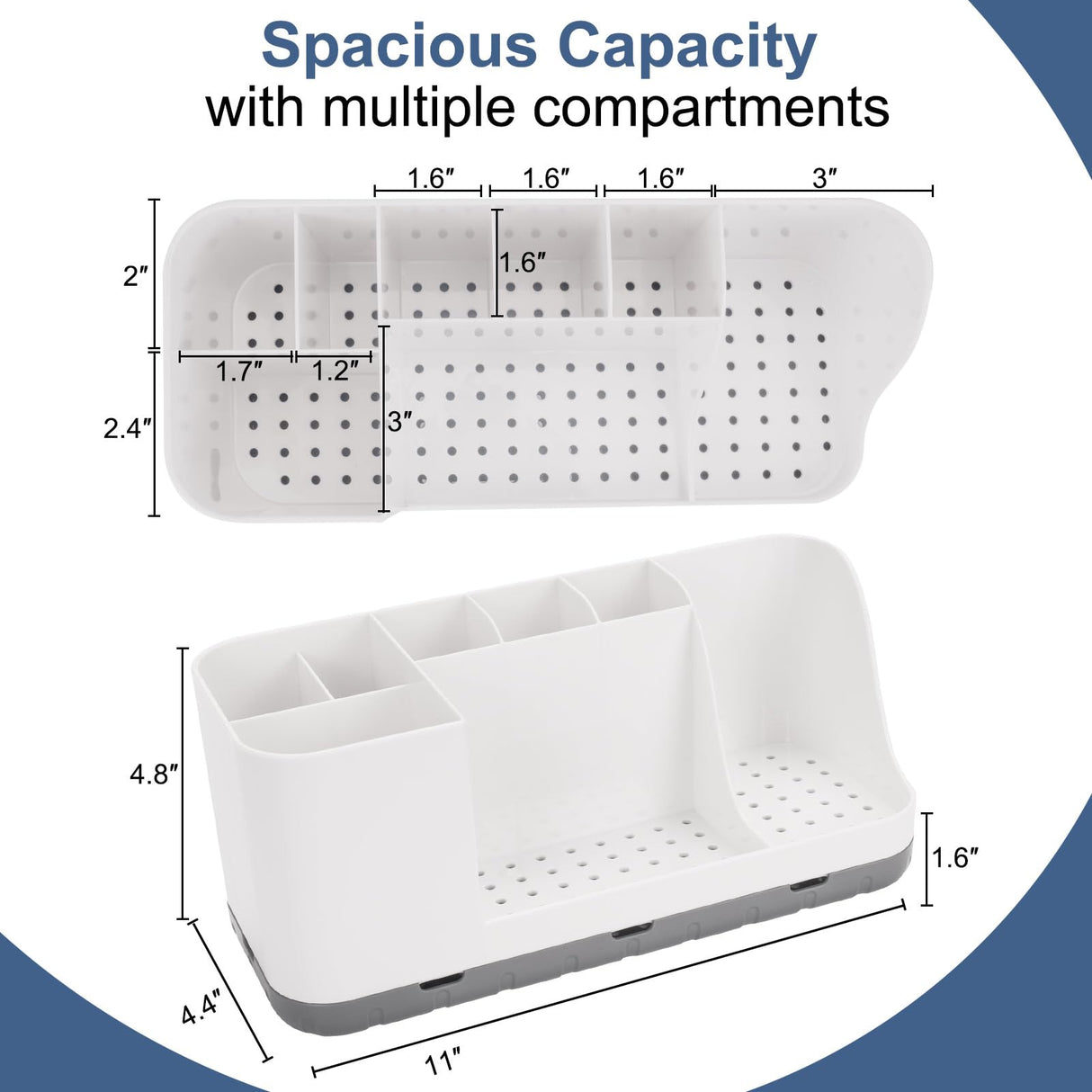QIYVLOS Bathroom Organizers and Storage, 8 Slots Detachable Toothbrush Holders for Bathrooms, Anti-Slip Bathroom Countertop Organizer with Drainage Hole Vanity Storage (White) QIYVLOS