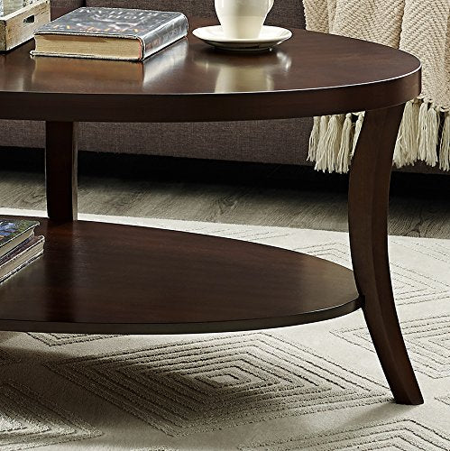 Roundhill Furniture Perth Contemporary Oval Coffee Table with Shelf, Espresso Roundhill Furniture