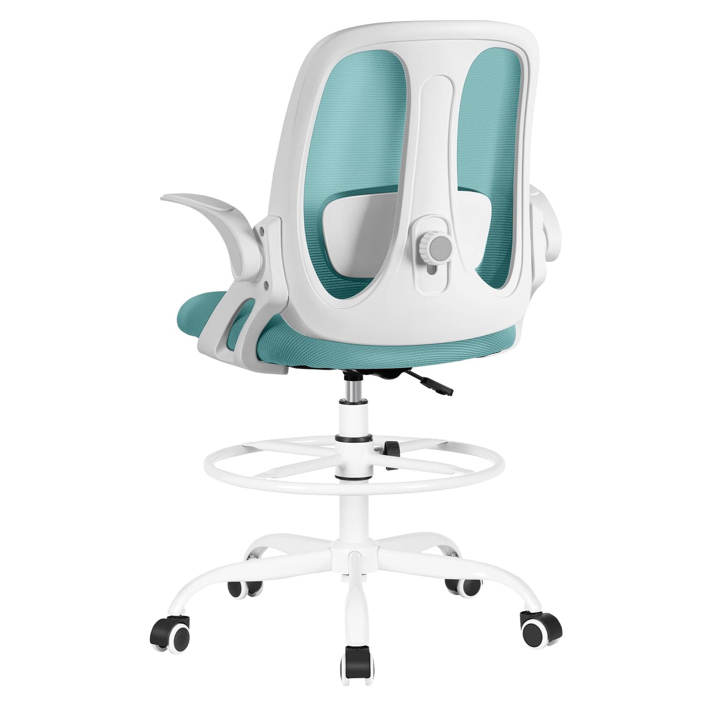 Razzor Drafting Chair Tall Ergonomic Office Chair with Adjustable Lumbar Support, Stand Stool High Office Desk with Footrest Ring, Executive Computer Chair with Flip Up Armrests - MintGreen