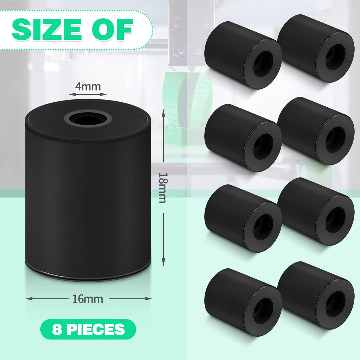 Frienda 8 Pcs 3D Printer Heat Bed Leveling Parts Silicone Solid Column OD 0.63'' ID 0.16 '' Stable Hot Bed Tool Heat Resistant Buffer Compatible with CR-10 Ender 3 Bottom Connect, Black(8 Pieces) Frienda