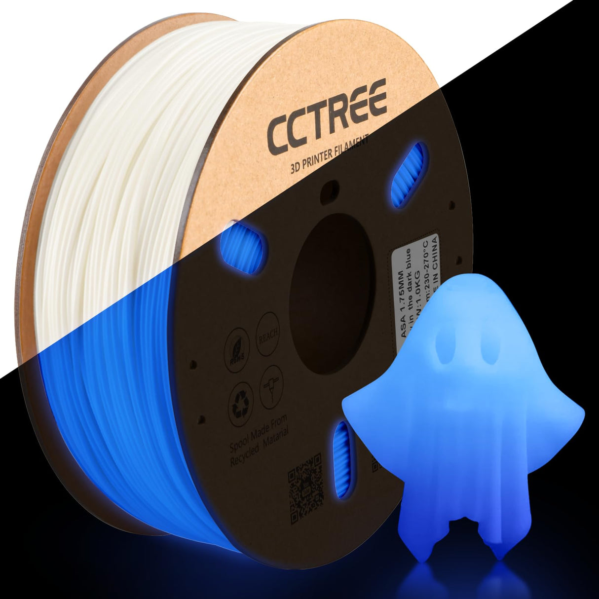 CCTREE 3D Printer High Speed ABS Filament 1.75mm, Dimensional Accuracy +/- 0.03mm, ABS 1kg Spool (2.2lbs) Excellent Resistance, Glow in Dark (Glow Blue) CCTREE