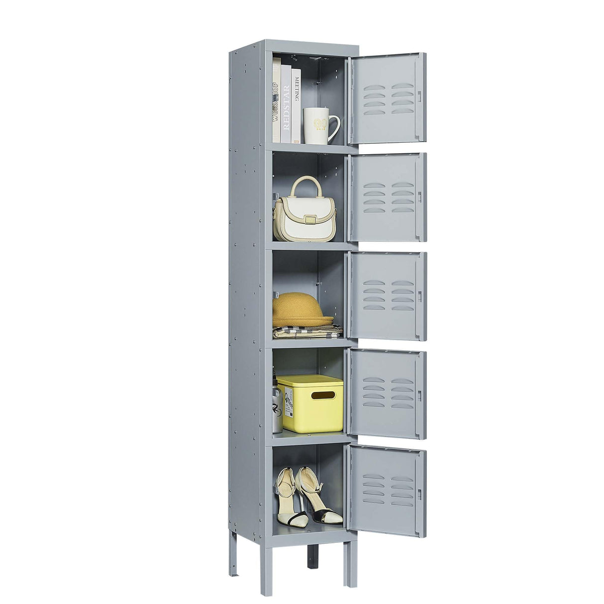 Gustonhon Gray Metal Locker 72''Storage Dressing Room Cabinet,Lockers for Employees,5-Door Five-Layer Independent Wardrobe Storage Box for Home,Garage,Bedroom,Gym,Office,School,Fire Department Gustonhon