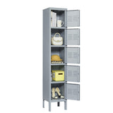 Gustonhon Gray Metal Locker 72''Storage Dressing Room Cabinet,Lockers for Employees,5-Door Five-Layer Independent Wardrobe Storage Box for Home,Garage,Bedroom,Gym,Office,School,Fire Department Gustonhon