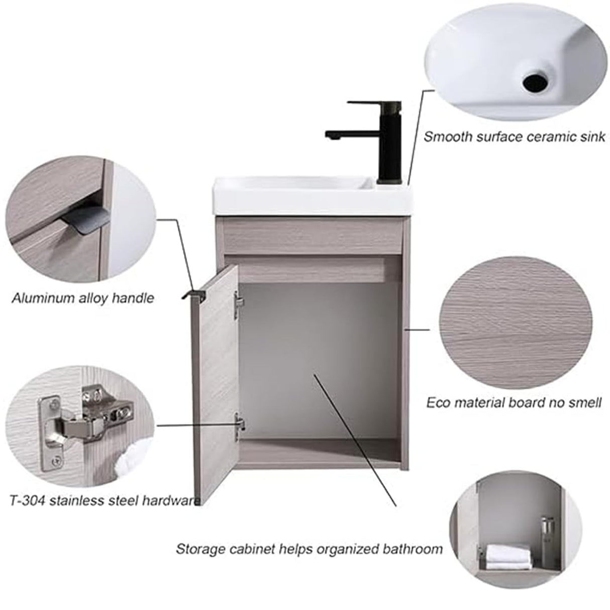 Wenore Home 16 Inch Bathroom Vanity with Sink Combo,Wall Mounted Cabinet Set for Small Space,Floating Bathroom Vanity with Sink,Small Bathroom Vanity with Forest Oak Wenore Home