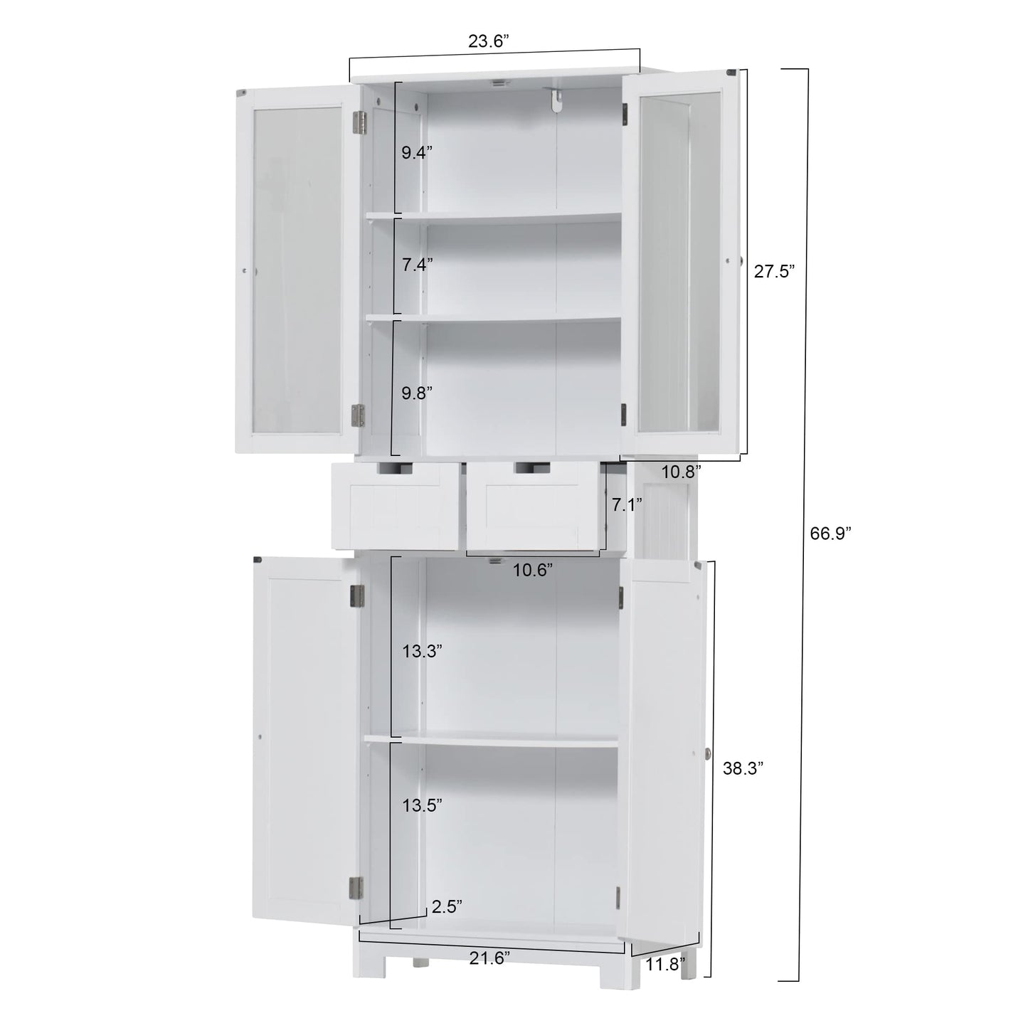 Bathroom Storage Cabinet with Drawers, 67" Tall Floor Linen Cabinet with Doors and Shelves, Freestanding Bathroom Towel Cabinet Organizer, White Accent Cupboard for Bathroom Kitchen Living Room