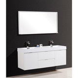 Kubebath Bliss 60" Double Sink High Gloss White Wall Mount Floating Modern Bathroom Vanity Kube Bath
