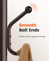 Pipishell Coat Rack with 14 Hooks, Freestanding Coat Rack Stand for Entryway, Hallway, Bedroom, and Office, Metal Coat Tree & Hat Rack for Coats, Hats, and Bags, Brown Pipishell