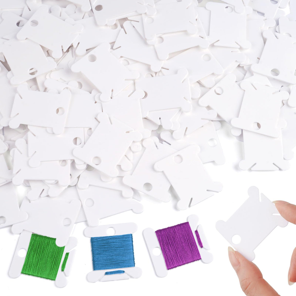 200 PCS Embroidery Floss Bobbins, Plastic Embroidery Floss Organizer, White Sewing Machine Bobbin for Cross Stitch, Thread Holder Sewing Storage for Sewing Thread, Needlework Supplies Okxiri