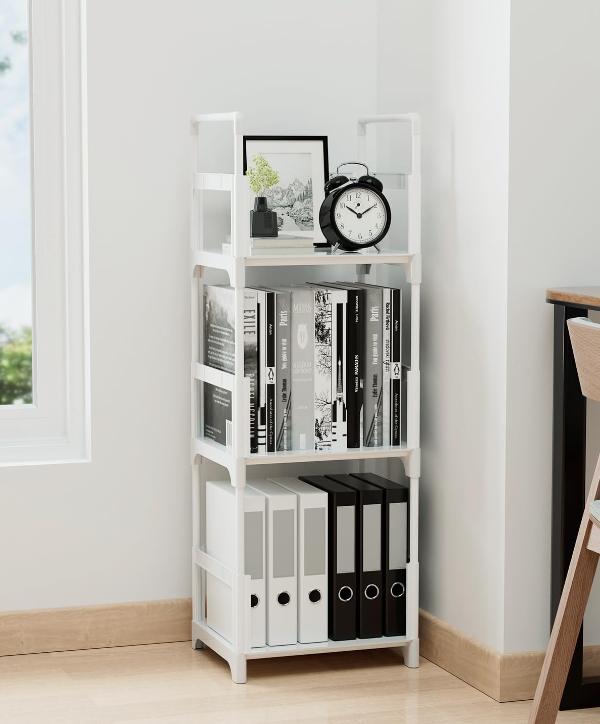 FIDUCIAL HOME 3 Tiers Small Bookshelf Book Shelf White Kids Bookcase Mini Short Book Rack Storage Organizer Easy Assemble, Sturdy FIDUCIAL HOME