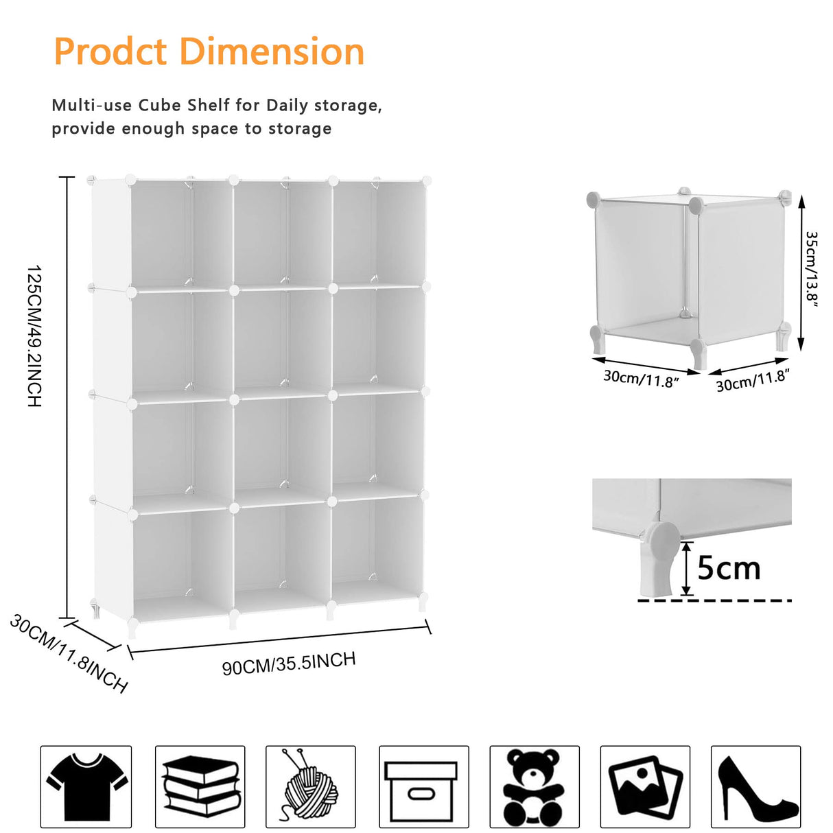 AWTATOS Cube Storage Organizer Storage 12 Cube Bookshelf DIY Plastic Closet Clothes Storage Shelves with Wooden Mallet, Stackable Storage Solution for Home, Bedroom, White AWTATOS