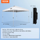 VEVOR Pop Up Canopy Tent, 10 x 10 ft, 250 D PU Silver Coated Tarp, with Portable Roller Bag and 4 Sandbags, Waterproof and Sun Shelter Gazebo for Outdoor Party, Camping, Commercial Events, White VEVOR