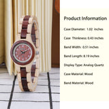 BEWELL Wood Watch Women Analog Quartz Handmade Lightweight Dress Wristwatches with Small Dial BEWELL