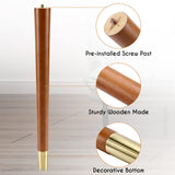 XBurmo Mid Century Table Legs,16'' Angled Tapered Solid Wood Table Legs for Stool Bench,Legs for Furniture set of 4 with Gold Metal Edge Mounting Plates XBurmo