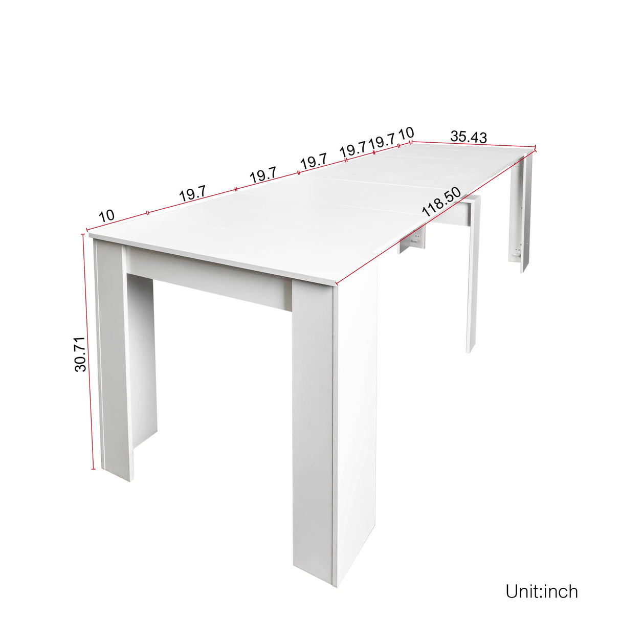 UFINEGO Dining Table Folding Dining Table for 6-12 Person,30.71 inches Coffee Table Extendable 118.50inch Console Table Space Saving Dinette for Dining Room, White UFINEGO