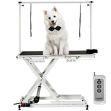 50'' Electric Dog Grooming Table, Heavy Duty, Height Adjustable Pet Grooming Table with Socket w/Leveling Wheels, Grooming Arm, Anti Slip Tabletop & Tool Organizer, for All Pets White Towallmark