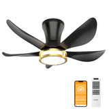 DAMINY 30 Inch Black and Gold 5 Blade Ceiling Fan with Light, Modern Ceiling Fan with Remote,Large Airflow,Flush Mount,6CCT,Dimmable,Noiseless,Bedroom Ceiling Fan DAMINY