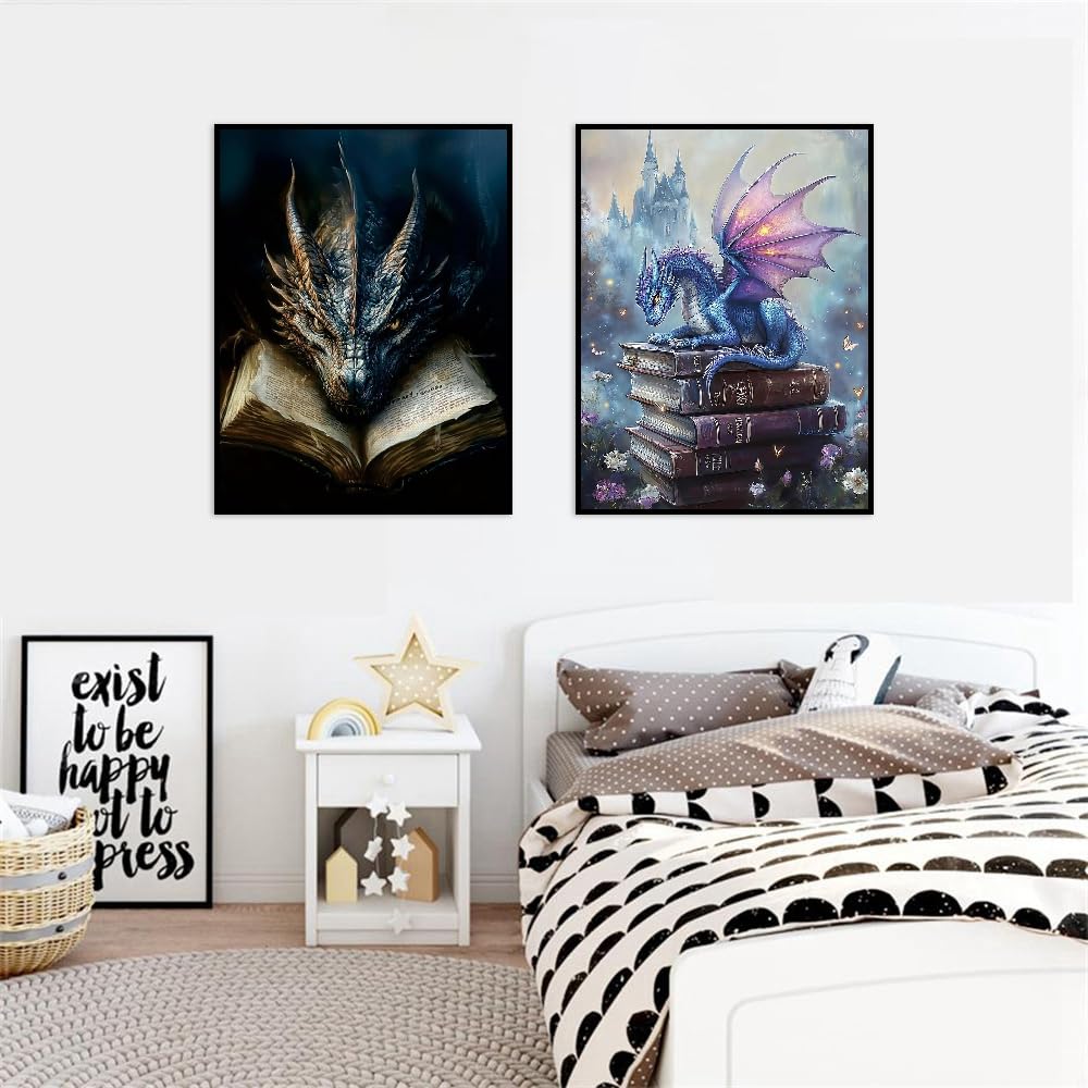 2 Pack Dragon Paint by Numbers Kit for Adults Beginner with Framed,Flower Easy Adult Paint by Number Kits on Canvas DIY Painting for Beginners Art by Numbers for Home Wall Decor 10x12 Inch NEGEKFKX