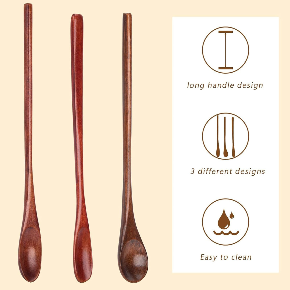 HANSGO 9PCS Wooden Coffee Spoons, Long Handle Wooden Spoon Mixing Honey Spoon Handmade Wood Stirring Spoon for Team Jam Dessert Honey Kitchen Utensil HANSGO