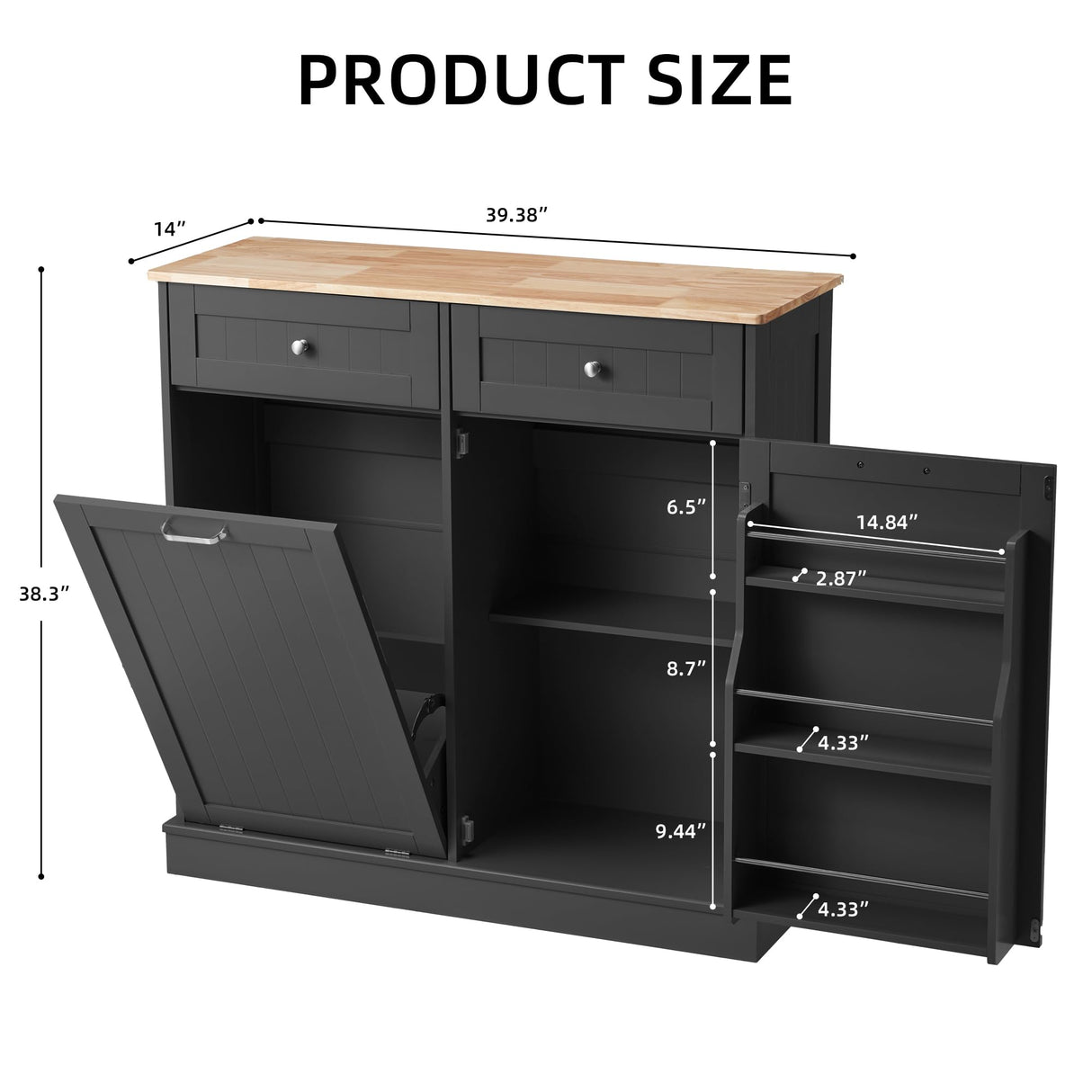 Spurgehom 13 Gallons Tilt Out Trash Cabinet Kitchen Storage Cabinet Free Standing Recycling Cabinet Trash Can Holder with Hideaway Drawers Pet Proof Trash Can for Kitchen Living Room, Black Spurgehom