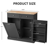 Spurgehom 13 Gallons Tilt Out Trash Cabinet Kitchen Storage Cabinet Free Standing Recycling Cabinet Trash Can Holder with Hideaway Drawers Pet Proof Trash Can for Kitchen Living Room, Black Spurgehom