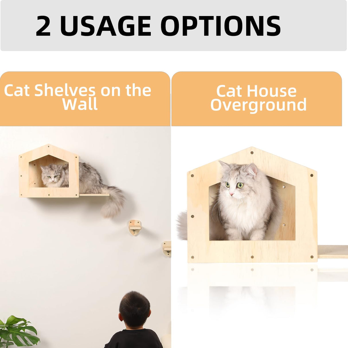 COOLEX Cat Shelves with 3 Steps Scratching Post and Hammock Bed - Wall Mounted Climbing Condo for Indoor Cats (Wood) COOLEX