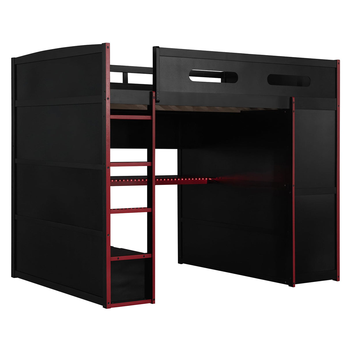 Bekeknlny Gaming Bed with Desk,Wardrobe,Ample Storage Space,and RGB LED Light, Full Size Wood Loft Bed for Kids Bedroom (Red/K) Bekeknlny