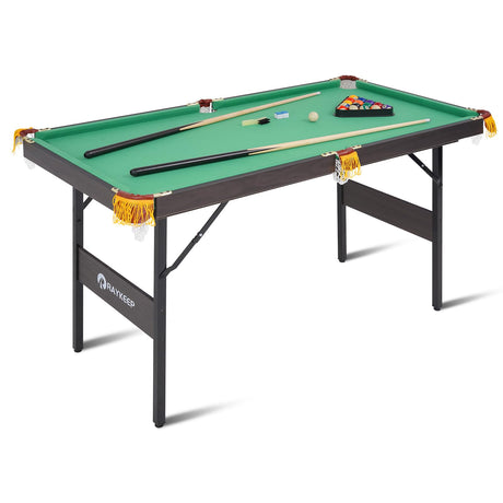 4.5Ft Foldable Pool Table, 54" Portable Folding Billiard Table for Kids and Adults, Indoor Pool Arcade Game Table with 2 Cues, 16 Balls, Triangle, 2 Chalks for Family Game Rooms (GREEN) RAYKEEP