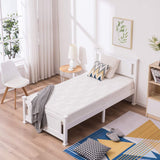 Bonnlo Twin Size Solid Wood Platform Bed Frame, Single Bed with Headboard, No Box Spring Needed Panel Bed, Wood Slat Support Mattress Foundation, White Bonnlo