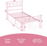 Newest Kitty Design Twin Bed Frames with Bedside Storage Caddy for Girls Metal Platform Twin Size Mattress Foundation Single Beds with Headboard Pink SENLOO