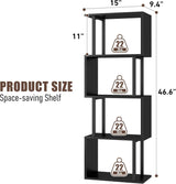 Gadroad 4-Tier Bookshelf, Narrow S-Shaped Geometric Bookcase, Wood Decorative Storage Shelving, Modern Freestanding Display Shelves, Book Shelf Unit for Living Room Bedroom Home Office, Black Gadroad