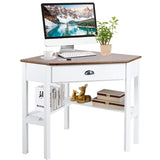 Tangkula Corner Desk, Corner Computer Desk with Drawer for Small Space, Small Corner Makeup Vanity Desk, 90 Degrees Triangle Corner Desk with Storage Shelves (Natural & White) Tangkula
