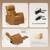 COLAMY Electric Power Swivel Recliner Chair, PU Leather Rocking Chair, 270° Swivel 145° Recliner Chair with Built-in Charging Ports for Living Room, Home, CognacBrown COLAMY