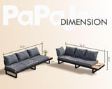 PaPaJet Aluminum Patio Conversation Set with Adjustable Backrest, 6 Piece Modern Outdoor Furniture Set with Wood Side Table for Backyard Poolside Porch, Gray PaPaJet