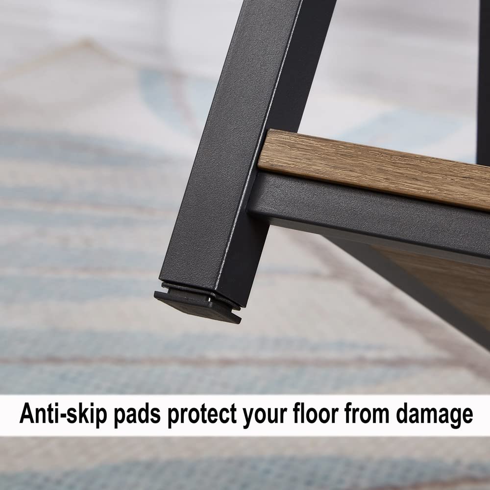 FOLUBAN Side Table with Storage Shelf, Rustic End Table for Living Room, Wood and Metal Nightstand for Bedroom, Oak FOLUBAN