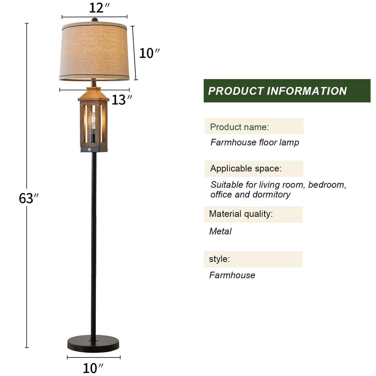 G-SAFAVA 63" Farmhouse Floor Lamps for Living Room Bedside Nightstand Lamp Black Tall Standing Lamp for Home Decor Bedroom Reading Wood Lamp Rustic Bed Lights with 2 Light Sources G-SAFAVA