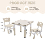 GITAWUSA Kids Study Table and Chairs Set, Height Adjustable Toddler Table and Chair Set for Kids Ages 3-8, 23.6" L x 23.6" W Graffiti Desktop Plastic Children Art Table with 2 Seats, Burlywood GITAWUSA